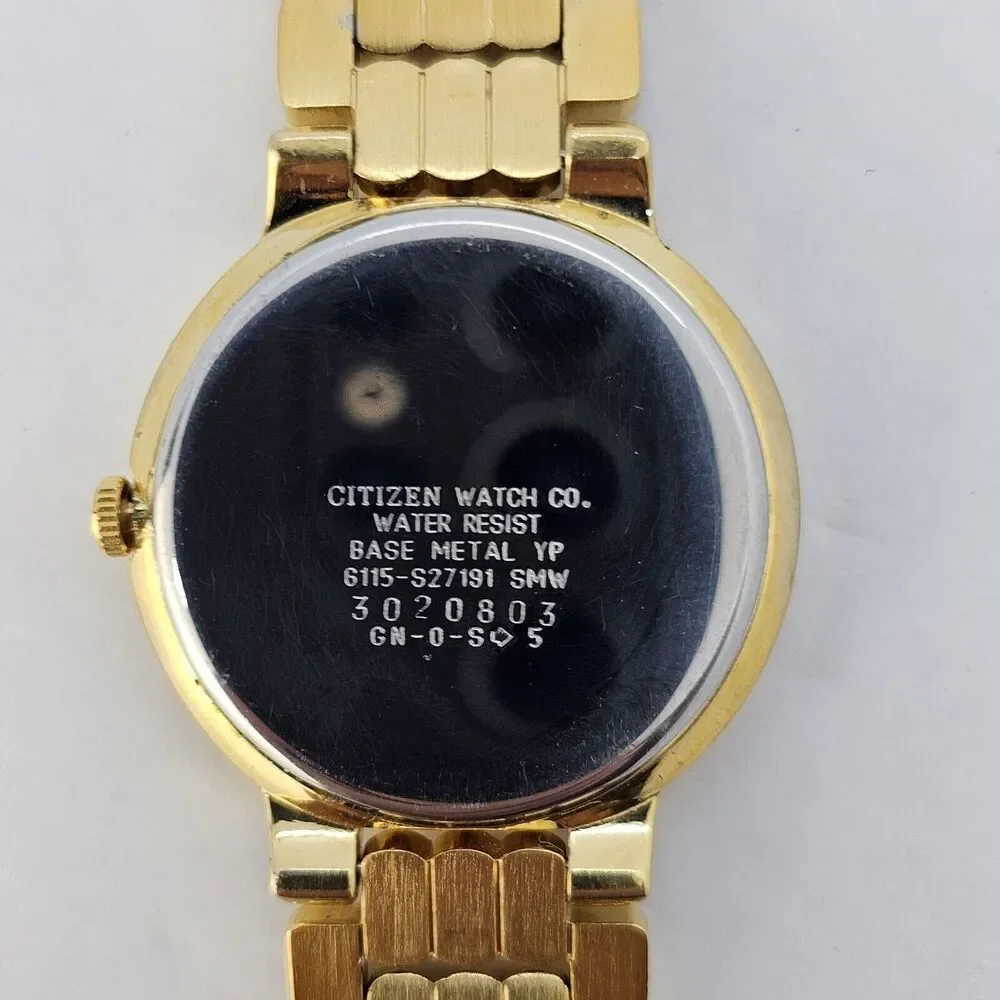 VTG Citizen CQ Women's Watch 32MM Black Dial Date Gold Bracelet 7.5
